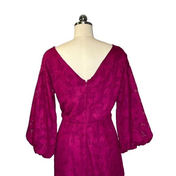 NEW Maggy London Fuchsia Lace Overlay Puff Sleeve Mini Dress | 8 - Picture 8 of 10